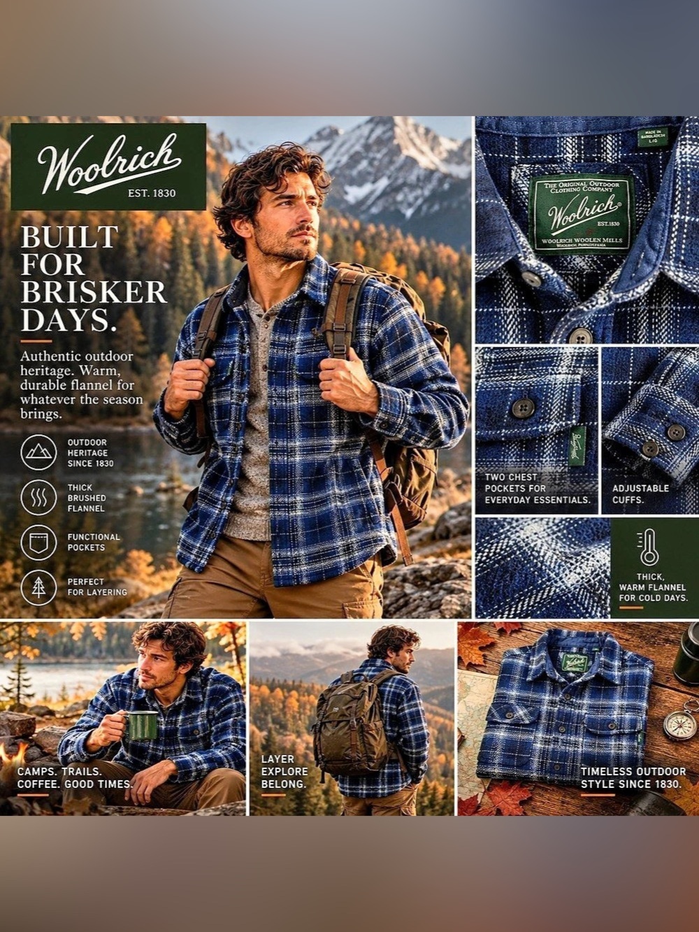 Woolrich Men's Blue Plaid Flannel Shirt Blue & White Large